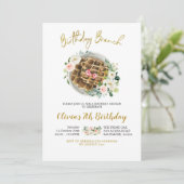 Floral Waffle Birthday Brunch Uitnodiging (Staand voorkant)