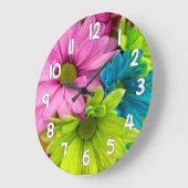 Floral Wall Clock – Pink Green Blue Flower Grote Klok (Hoek)