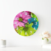Floral Wall Clock – Pink Green Blue Flower Grote Klok (Huis)