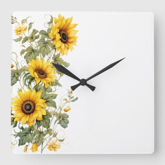 Floral Wall Clock Vierkante Klok (Voorkant)
