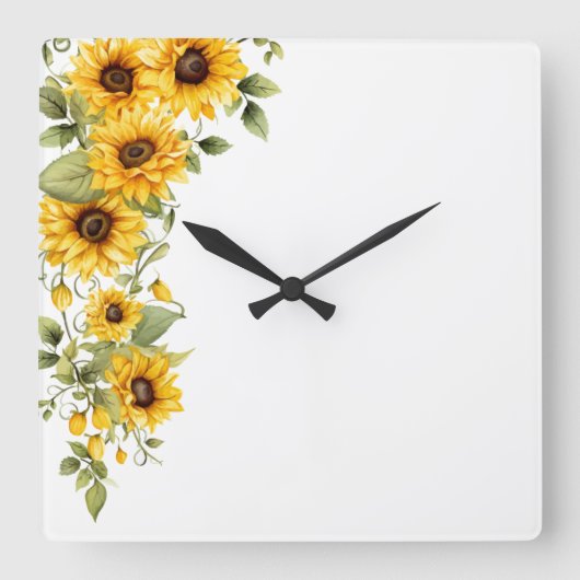 Floral Wall Clock Vierkante Klok (Voorkant)