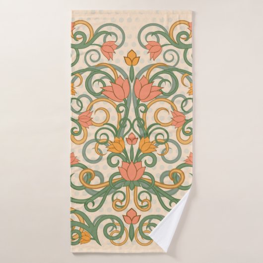 Floral wallpaper in art nouveau style,  ill badhanddoek (Badhanddoek)