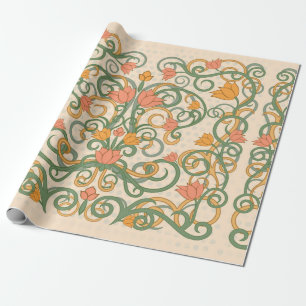 Floral wallpaper in art nouveau style,  ill cadeaupapier