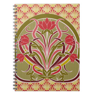 Floral wallpaper in art nouveau style,  ill notitieboek