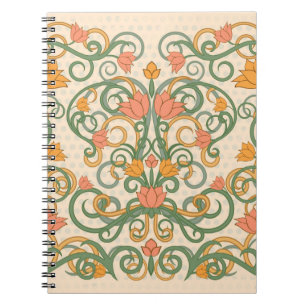 Floral wallpaper in art nouveau style,  ill notitieboek