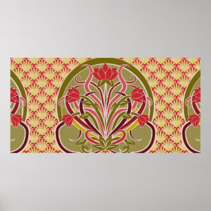 Floral wallpaper in art nouveau style, ill poster