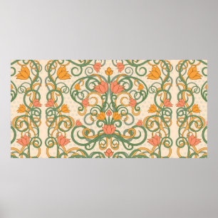 Floral wallpaper in art nouveau style, ill poster