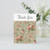 Floral Wallpaper, roze op groen Briefkaart (Staand voorkant)