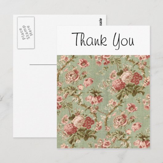  Floral Wallpaper, roze op groen Briefkaart (Voorkant / Achterkant)