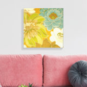  Floral Wallpaper, Turquoise Green & Brown Canvas Afdruk (Insitu (Woonkamer))