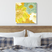  Floral Wallpaper, Turquoise Green & Brown Canvas Afdruk (Insitu (Slaapkamer))