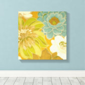  Floral Wallpaper, Turquoise Green & Brown Canvas Afdruk (Insitu (Houten vloer))