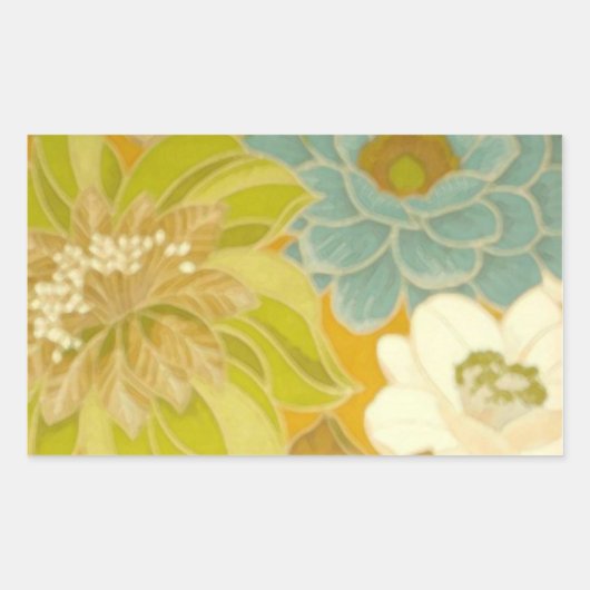 Floral Wallpaper, Turquoise Green & Brown Rechthoekige Sticker (Voorkant)