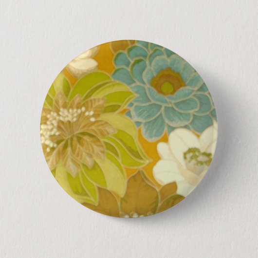 Floral Wallpaper, Turquoise Green & Brown Ronde Button 5,7 Cm (Voorkant)