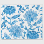 floral wallpaper with blue blossoms and leaves  cadeaupapier (Vlak)