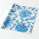 floral wallpaper with blue blossoms and leaves  cadeaupapier (Uitgerold)