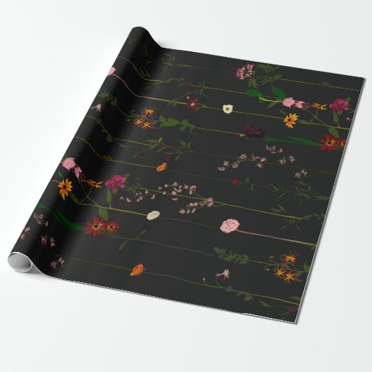 Floral Wallroll - Donker Cadeaupapier (Uitgerold)