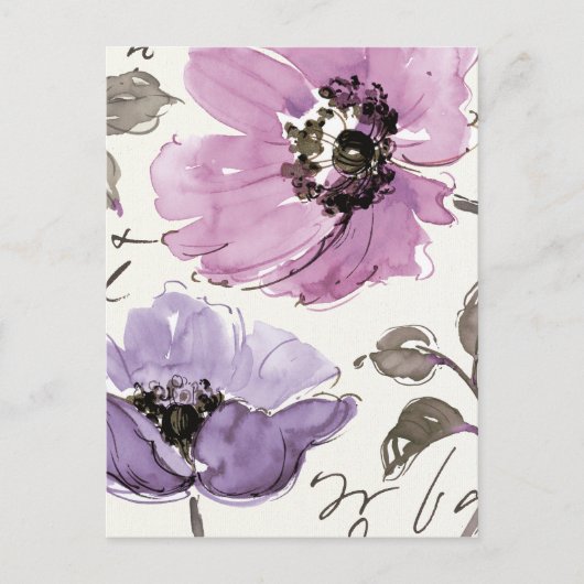Floral Waltz Plum Waterverf Flowers Briefkaart (Voorkant)
