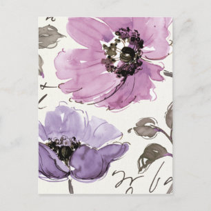 Floral Waltz Plum Waterverf Flowers Briefkaart