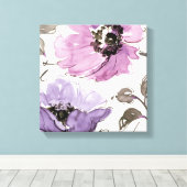 Floral Waltz Plum Waterverf Flowers Canvas Afdruk (Insitu (Houten vloer))