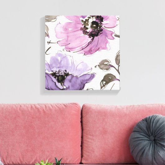 Floral Waltz Plum Waterverf Flowers Canvas Afdruk (Insitu (Woonkamer))