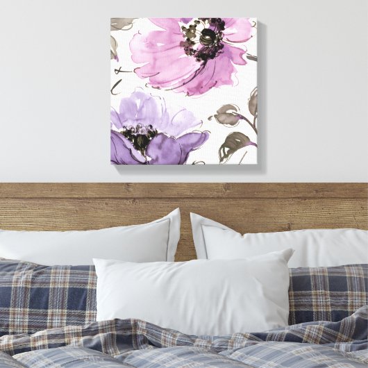 Floral Waltz Plum Waterverf Flowers Canvas Afdruk