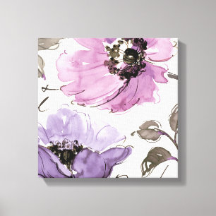 Floral Waltz Plum Waterverf Flowers Canvas Afdruk