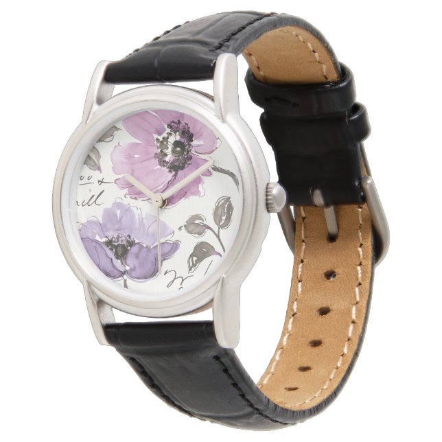 Floral Waltz Plum Waterverf Flowers Horloge (Gekanteld)