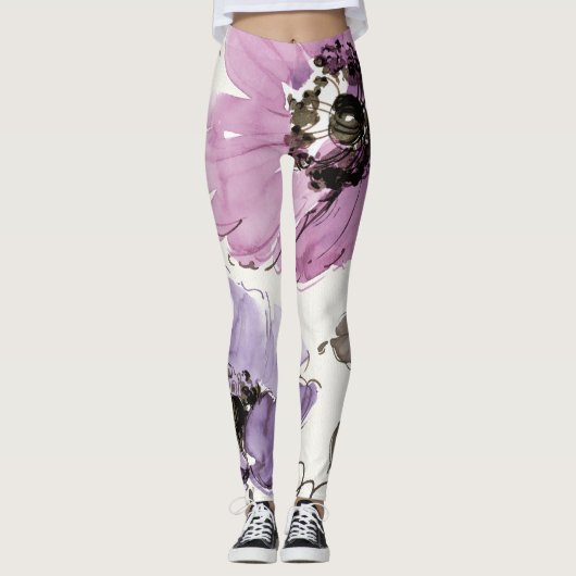 Floral Waltz Plum Waterverf Flowers Leggings (Voorkant)