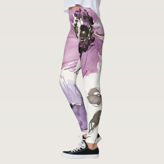 Floral Waltz Plum Waterverf Flowers Leggings (Links)