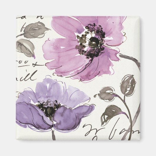 Floral Waltz Plum Waterverf Flowers Magneet (Voorkant)