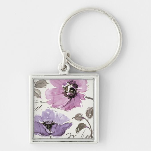 Floral Waltz Plum Waterverf Flowers Sleutelhanger (Voorkant)