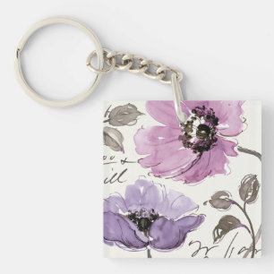 Floral Waltz Plum Waterverf Flowers Sleutelhanger