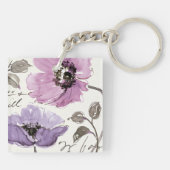 Floral Waltz Plum Waterverf Flowers Sleutelhanger (Achterkant)