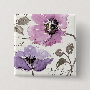 Floral Waltz Plum Waterverf Flowers Vierkante Button 5,1 Cm
