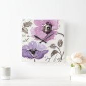 Floral Waltz Plum Waterverf Flowers Vierkante Klok (Huis)