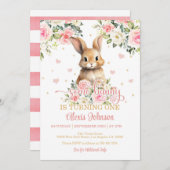 Floral wat konijntje verjaardag uitnodiging (Voorkant / Achterkant)