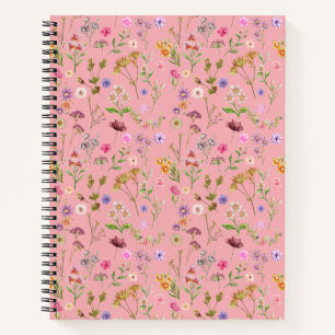 floral water color pattern- pink, purple, green- notitieboek