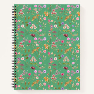 floral water color pattern- pink, purple, green- notitieboek