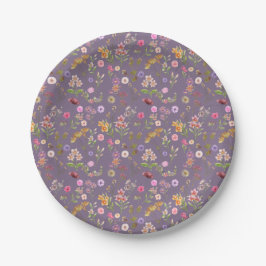 floral water color pattern- pink, purple, green- papieren bordje