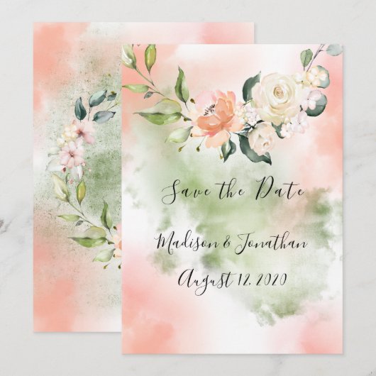  Floral Water Gold Wedding Save The Date (Voorkant / Achterkant)