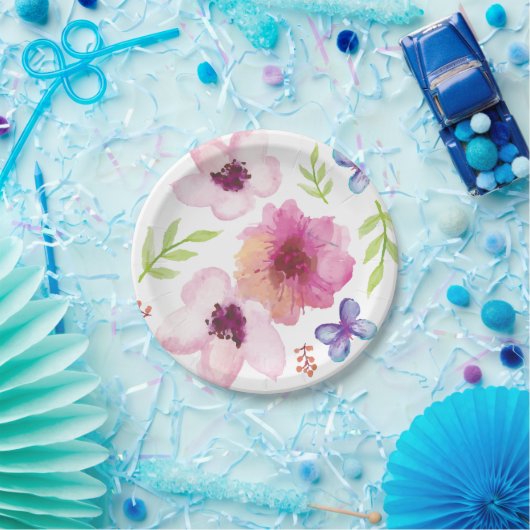 Floral Water Kleur Papier Borden Papieren Bordje (Feest)