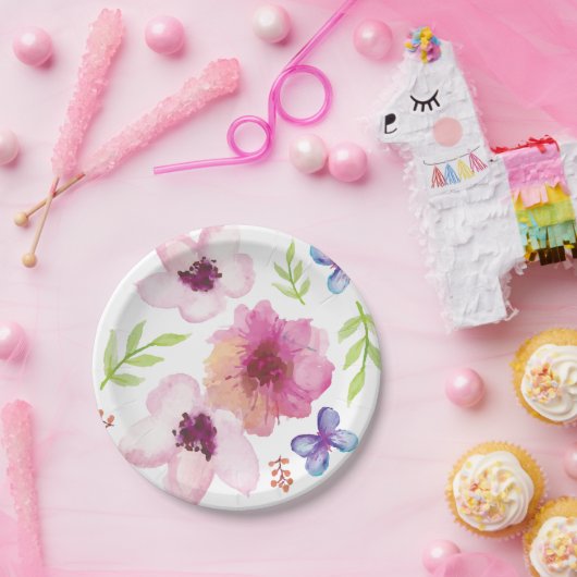 Floral Water Kleur Papier Borden Papieren Bordje (Feest)