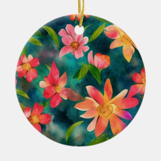 Floral Water Kleur Patroon Ontwerp Keramisch Ornament (Voorkant)