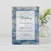 Floral Water Lilies Monet Painting Elegant Wedding Kaart (Staand voorkant)