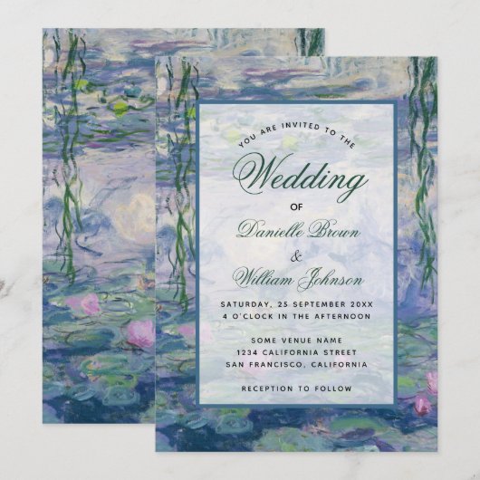Floral Water Lilies Monet Painting Elegant Wedding Kaart (Voorkant / Achterkant)