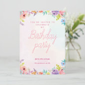 Floral watercolor adults birthday invitation kaart (Staand voorkant)