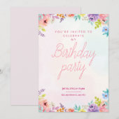 Floral watercolor adults birthday invitation kaart (Voorkant / Achterkant)