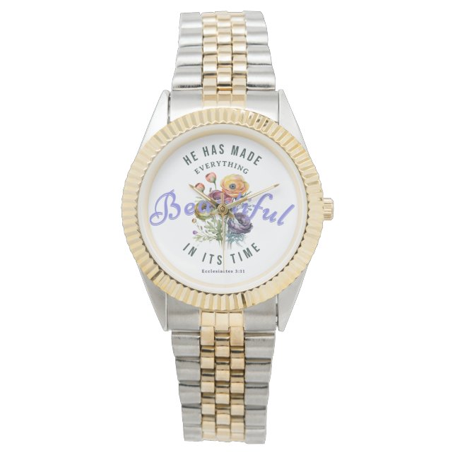 Floral Watercolor Beautiful Scripture Horloge (Voorkant)