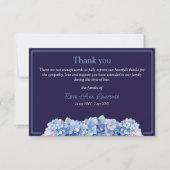 Floral watercolor blue hydrangea funeral bedankkaart (Voorkant)